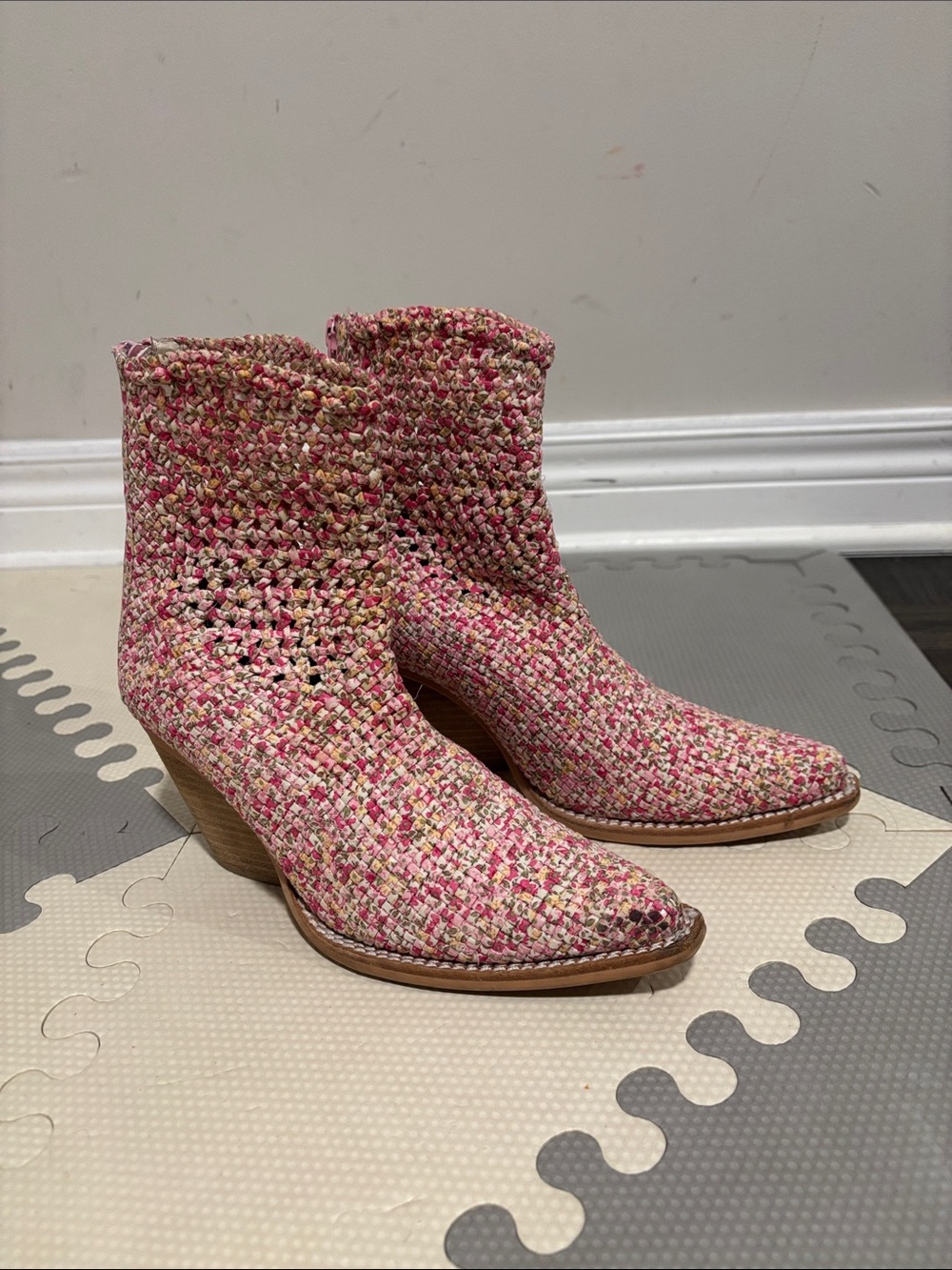 Jeffrey Campbell Pink Multicolor Woven Ankle Boots